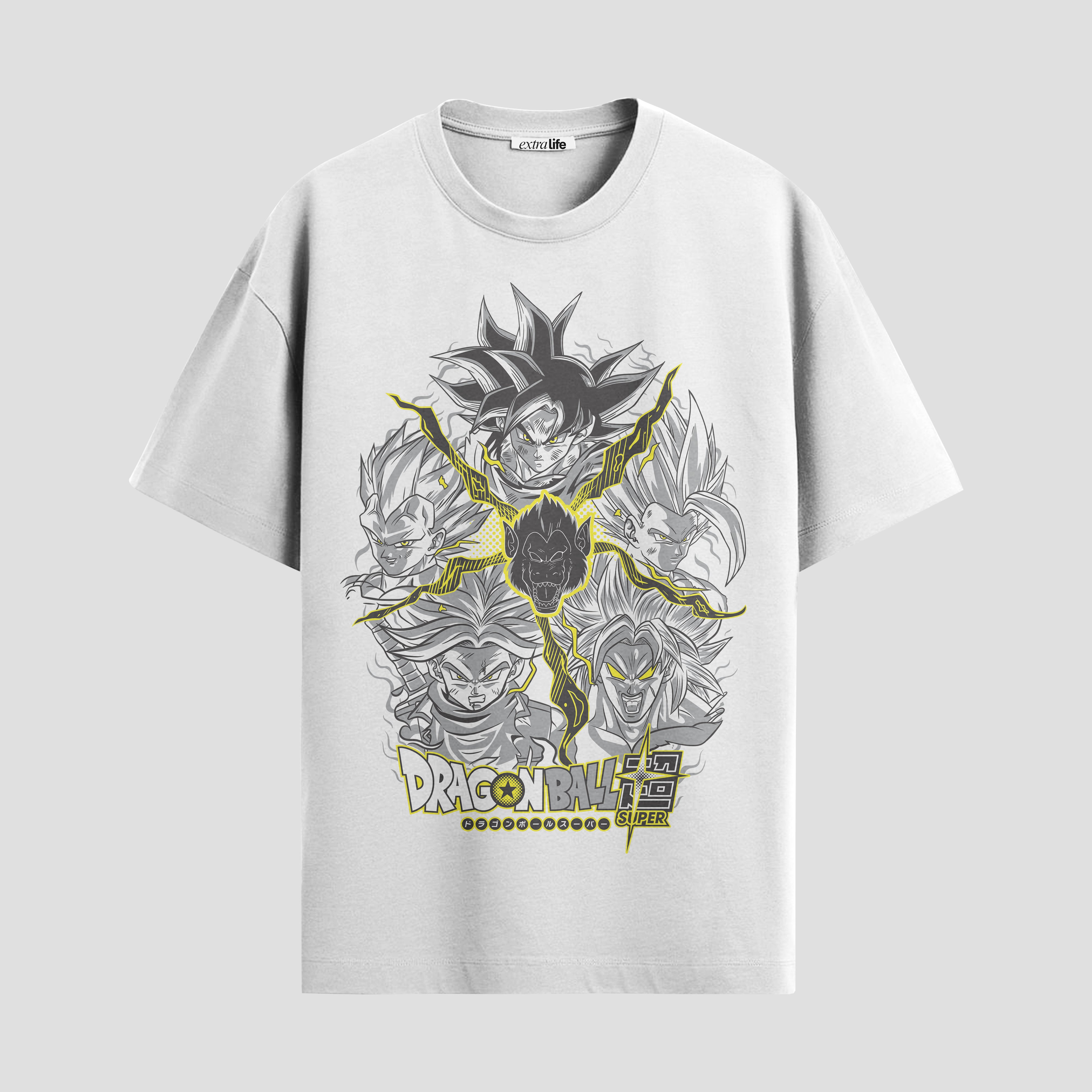 Playera urbana de anime y gaming ExtraLife MX, corte Standard Fit unisex ligero y transpirable en color Deep Black y Pure White, ropa de uso diario para gym y casual.