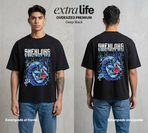 El Poder de las Esferas | El Dragon Eterno #00876 - Playera Oversized Premium | Deep Black - Foto en modelo