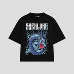 Playera streetwear premium de anime y gaming ExtraLife MX, corte boxy oversized drop shoulder heavyweight en color Deep Black y Off-White, moda urbana mexicana de culto.