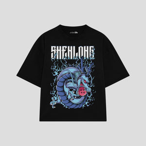Playera streetwear premium de anime y gaming ExtraLife MX, corte boxy oversized drop shoulder heavyweight en color Deep Black y Off-White, moda urbana mexicana de culto.