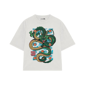 Playera streetwear premium de anime y gaming ExtraLife MX, corte boxy oversized drop shoulder heavyweight en color Deep Black y Off-White, moda urbana mexicana de culto.