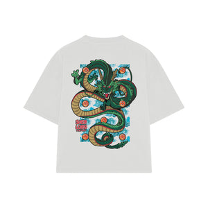 Playera streetwear premium de anime y gaming ExtraLife MX, corte boxy oversized drop shoulder heavyweight en color Deep Black y Off-White, moda urbana mexicana de culto.