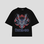 Playera streetwear premium de anime y gaming ExtraLife MX, corte boxy oversized drop shoulder heavyweight en color Deep Black y Off-White, moda urbana mexicana de culto.