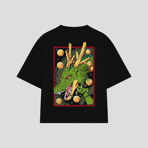 Playera streetwear premium de anime y gaming ExtraLife MX, corte boxy oversized drop shoulder heavyweight en color Deep Black y Off-White, moda urbana mexicana de culto.