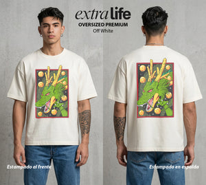 El Poder de las Esferas | El Dragon de los Deseos #00881 - Playera Oversized Premium | Off White - Foto en modelo