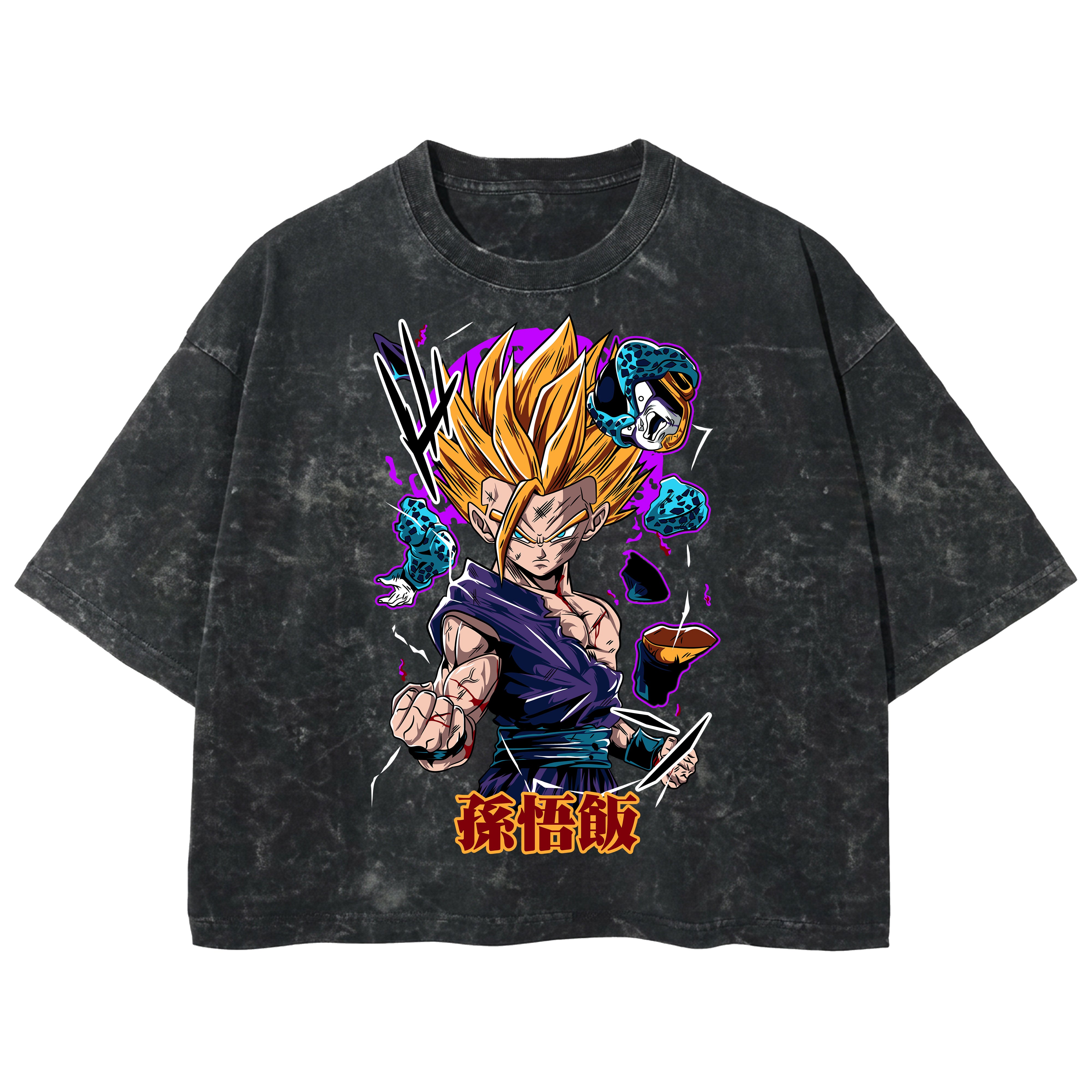 Playera streetwear premium de anime y gaming ExtraLife MX, corte boxy deluxe mineral wash heavyweight en color Acid Wash, moda urbana mexicana de culto.