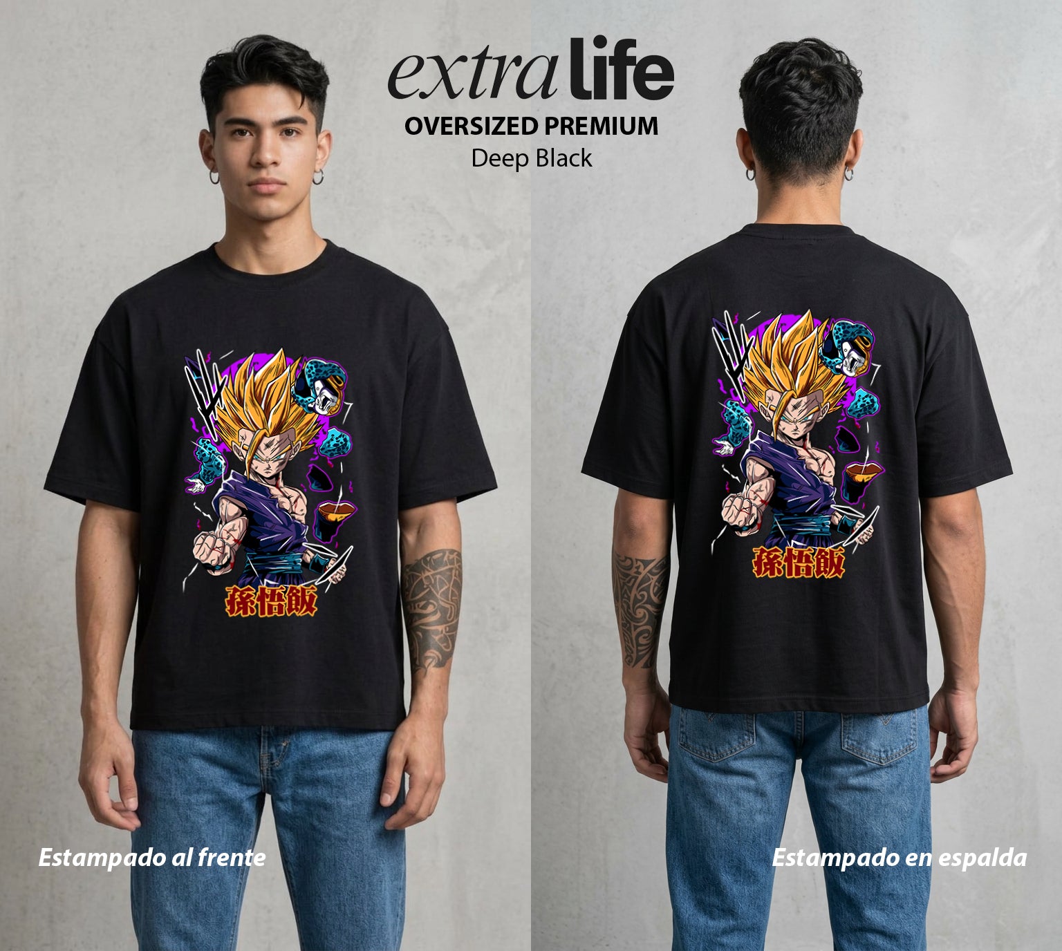 El Poder de las Esferas | El Hijo del Guerrero #00882 - Playera Oversized Premium | Deep Black - Foto en modelo