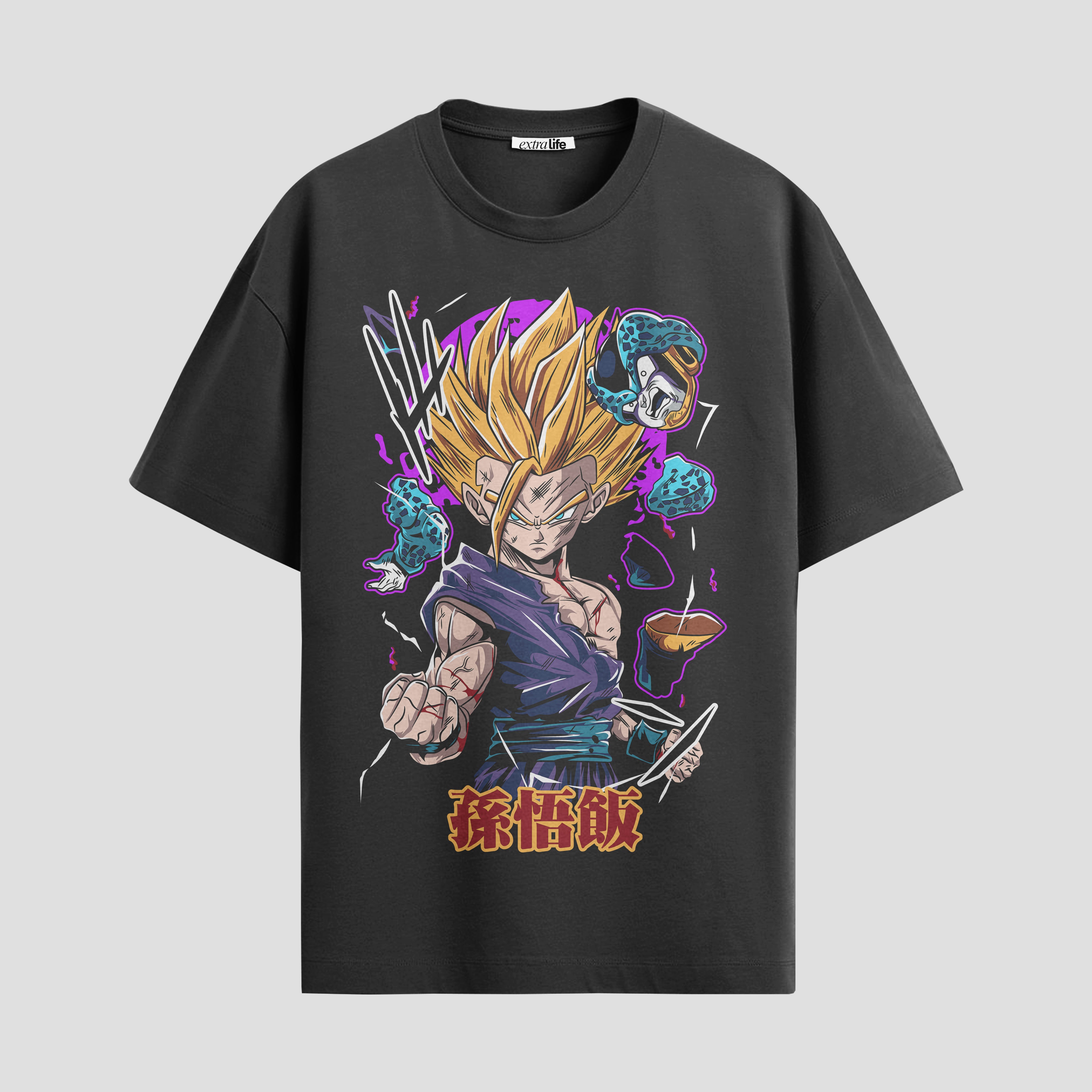 Playera urbana de anime y gaming ExtraLife MX, corte Standard Fit unisex ligero y transpirable en color Deep Black y Pure White, ropa de uso diario para gym y casual.
