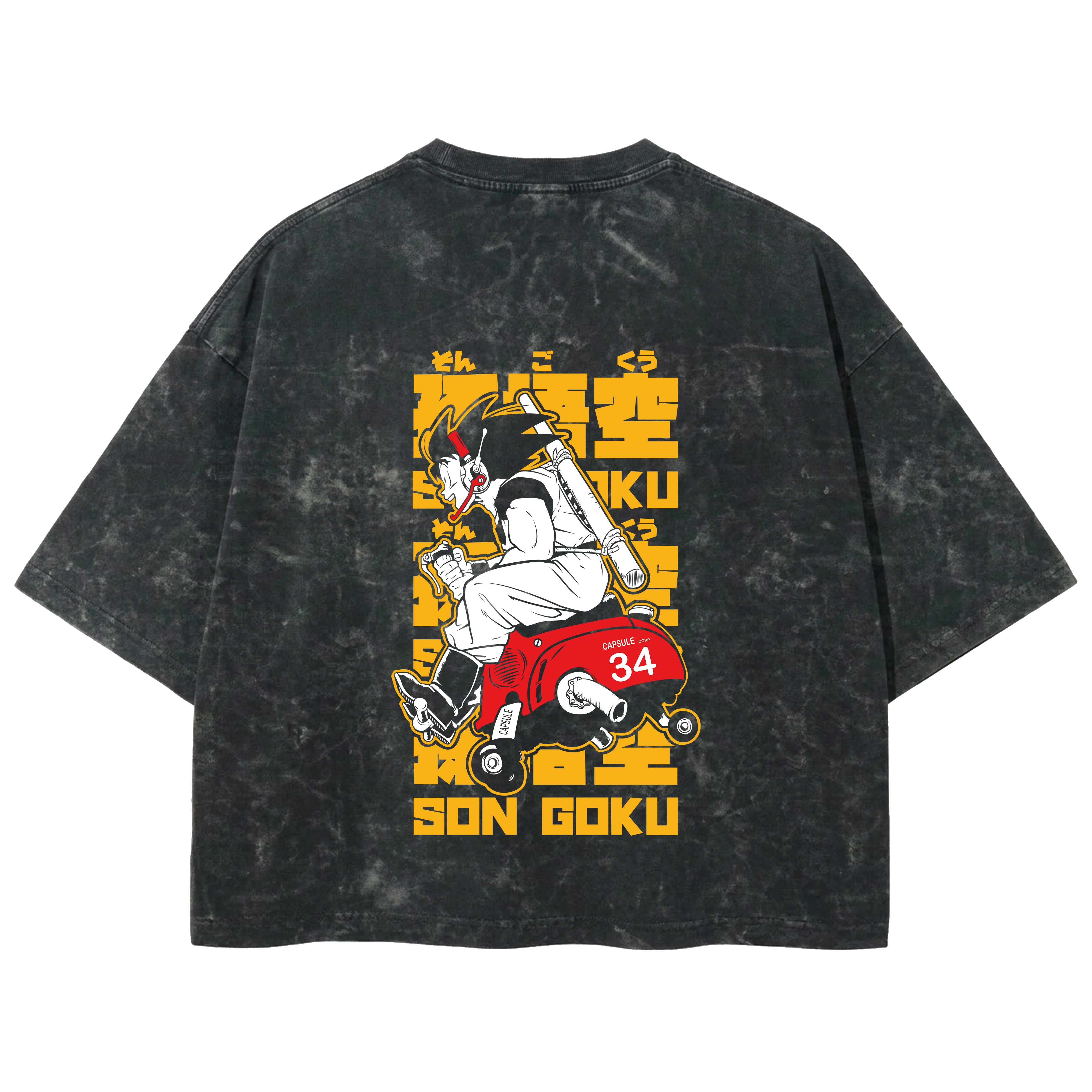 Playera streetwear premium de anime y gaming ExtraLife MX, corte boxy deluxe mineral wash heavyweight en color Acid Wash, moda urbana mexicana de culto.