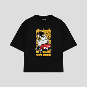 Playera streetwear premium de anime y gaming ExtraLife MX, corte boxy oversized drop shoulder heavyweight en color Deep Black y Off-White, moda urbana mexicana de culto.