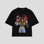 Playera streetwear premium de anime y gaming ExtraLife MX, corte boxy oversized drop shoulder heavyweight en color Deep Black y Off-White, moda urbana mexicana de culto.