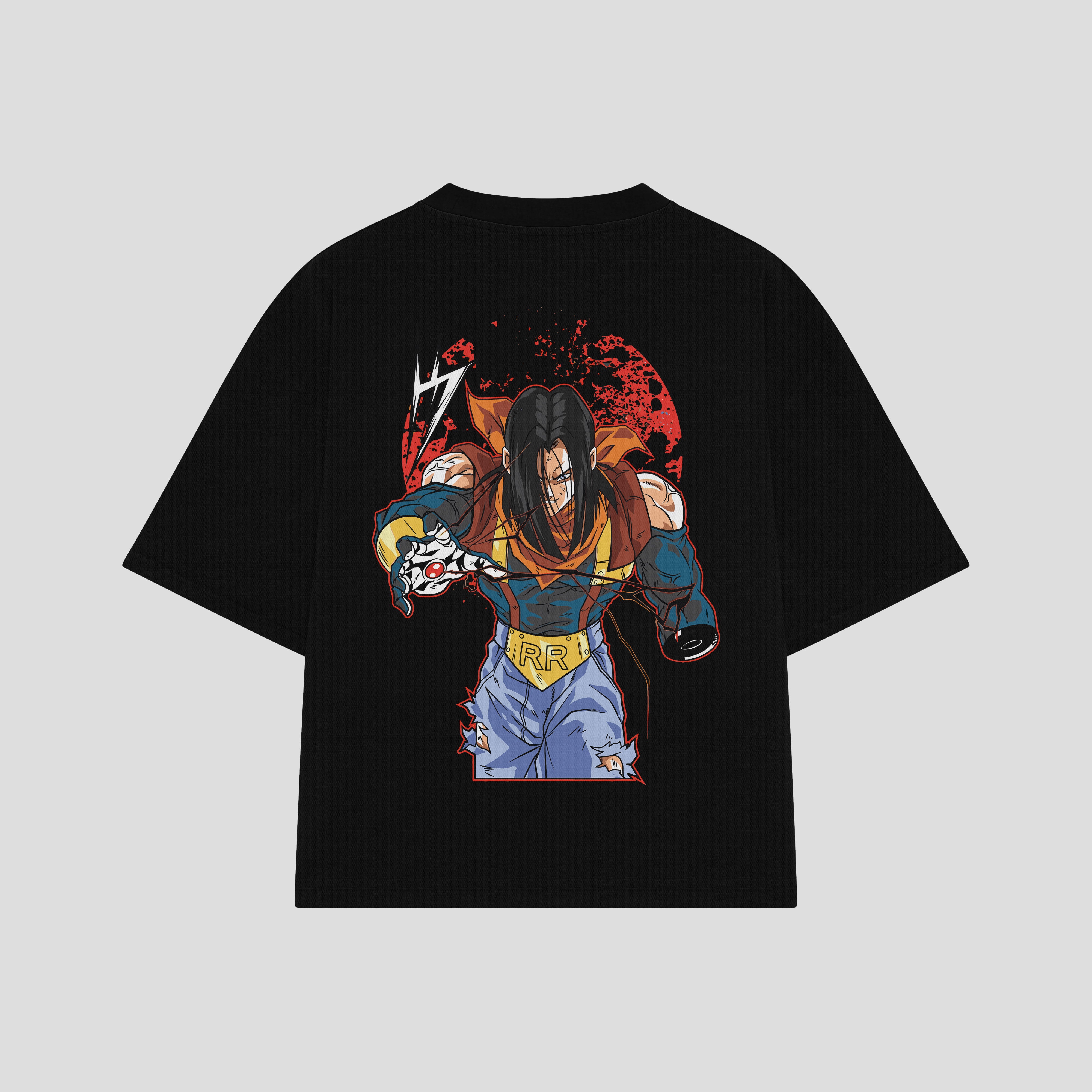 Playera streetwear premium de anime y gaming ExtraLife MX, corte boxy oversized drop shoulder heavyweight en color Deep Black y Off-White, moda urbana mexicana de culto.