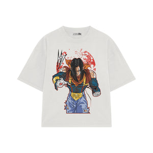 Playera streetwear premium de anime y gaming ExtraLife MX, corte boxy oversized drop shoulder heavyweight en color Deep Black y Off-White, moda urbana mexicana de culto.