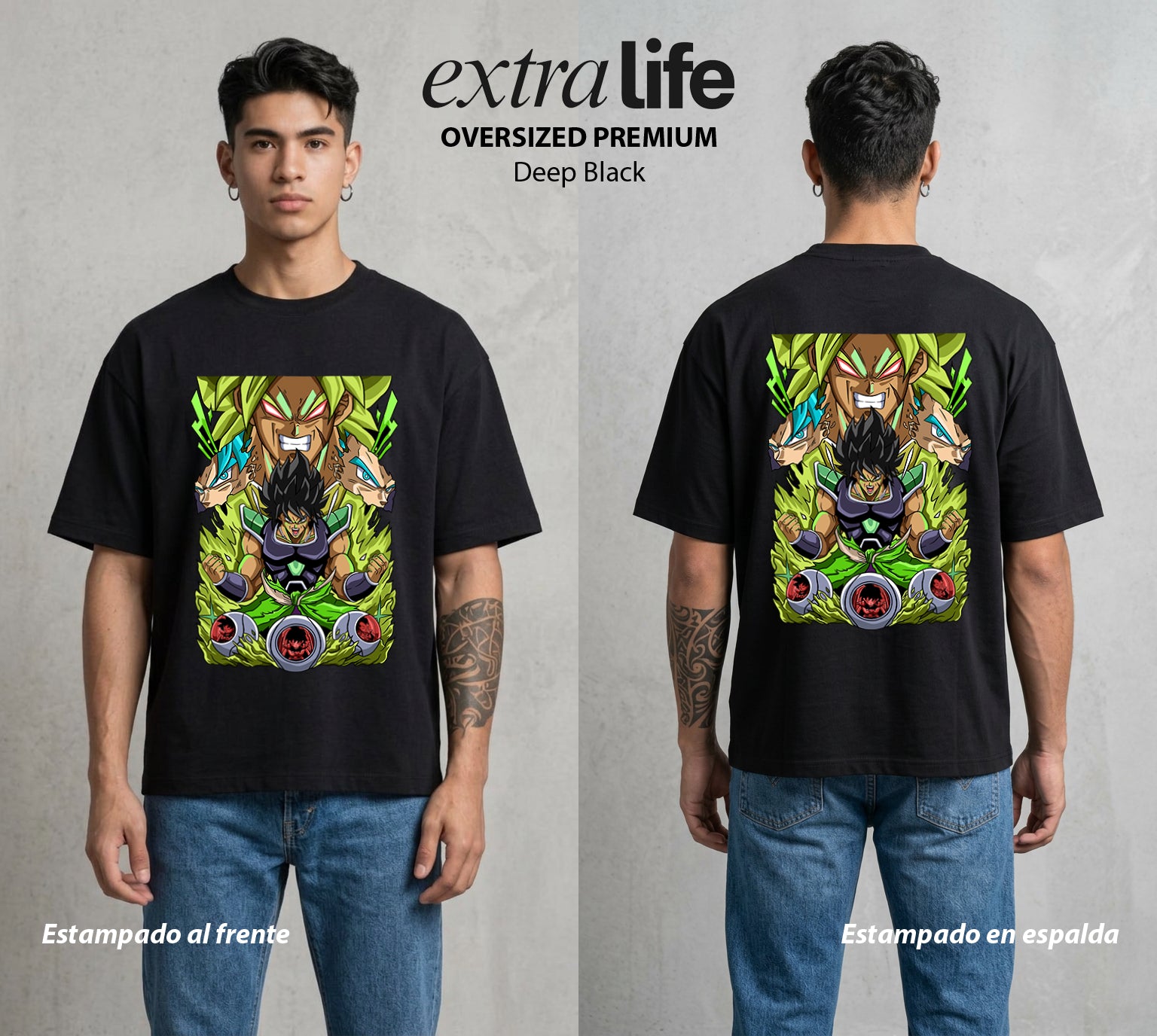 El Poder de las Esferas | Fuerza Legendaria #00887 - Playera Oversized Premium | Deep Black - Foto en modelo