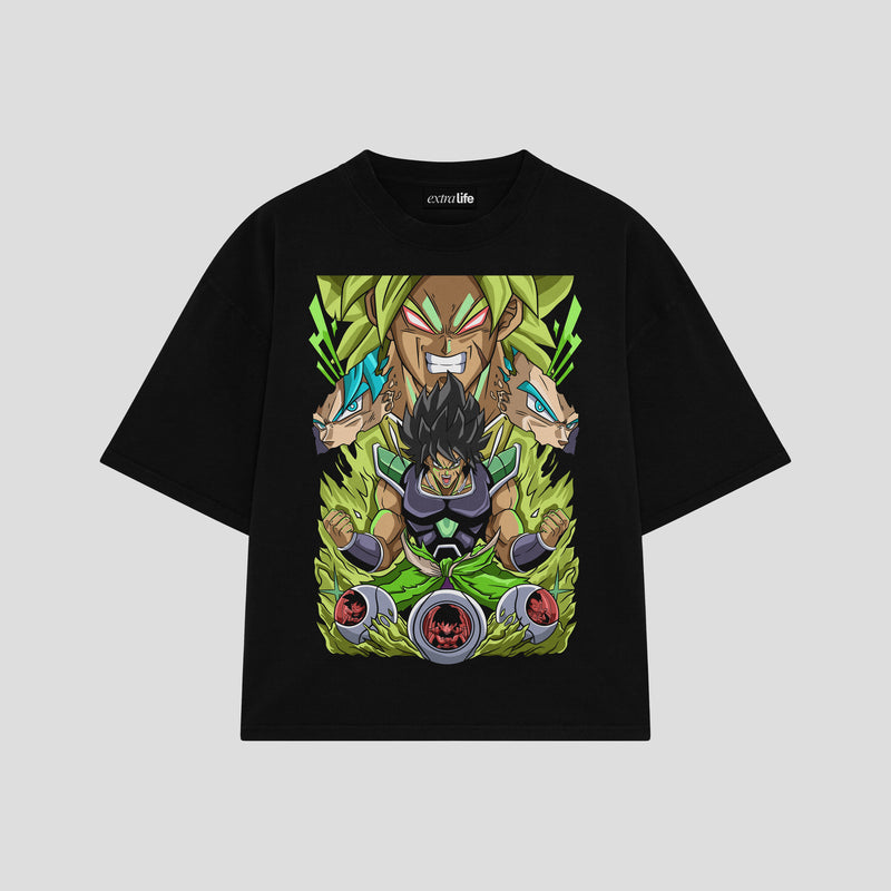 Playera streetwear premium de anime y gaming ExtraLife MX, corte boxy oversized drop shoulder heavyweight en color Deep Black y Off-White, moda urbana mexicana de culto.