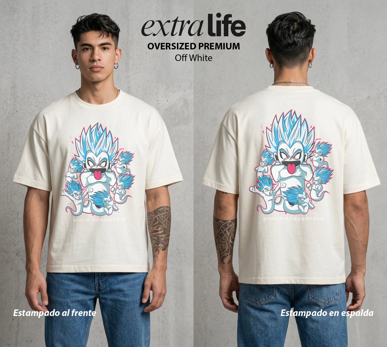 El Poder de las Esferas | Los Fantasmas del Ataque #00888 - Playera Oversized Premium | Off White - Foto en modelo