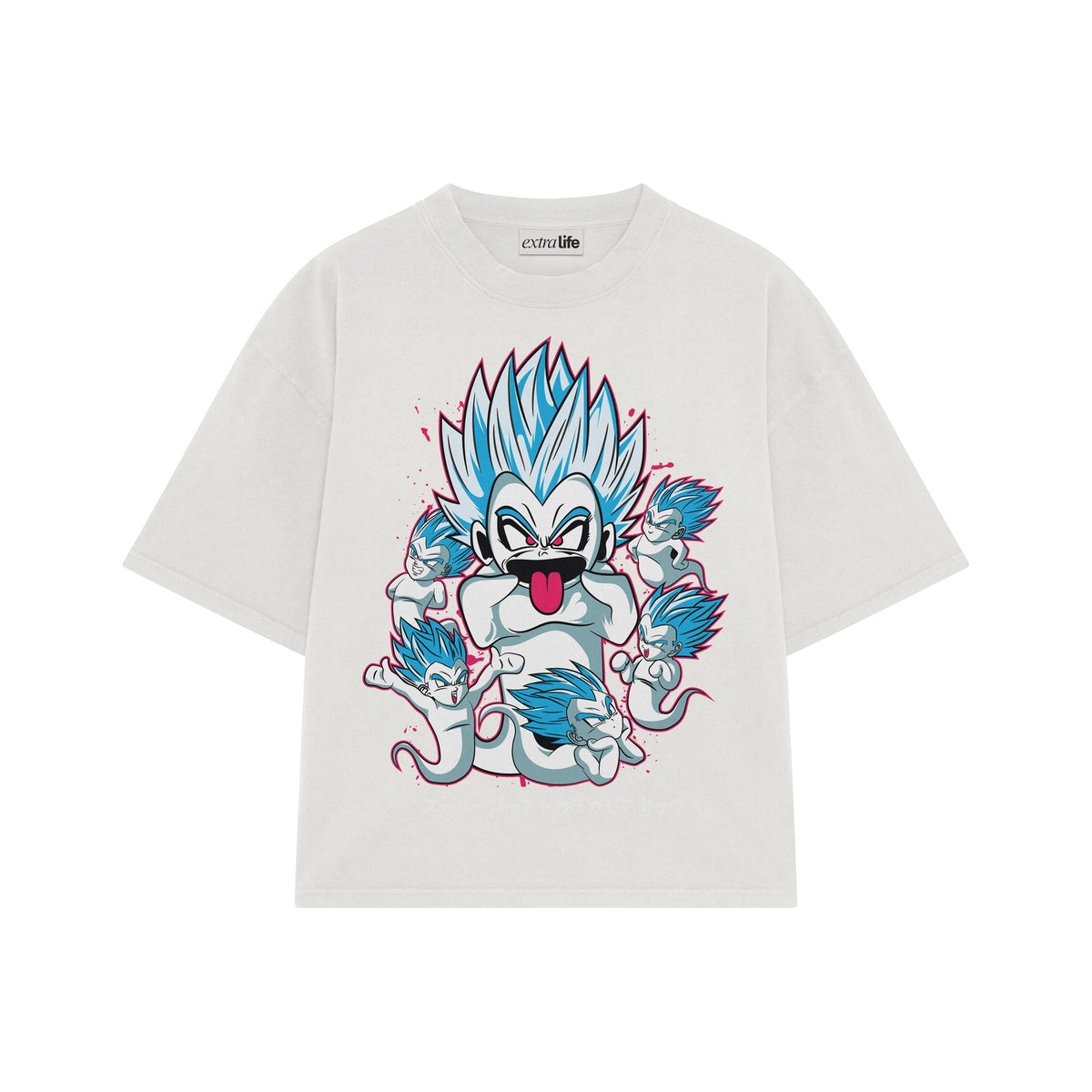 Playera streetwear premium de anime y gaming ExtraLife MX, corte oversized drop shoulder ligero y fresco en color Deep Black y Off-White, moda urbana mexicana de culto.