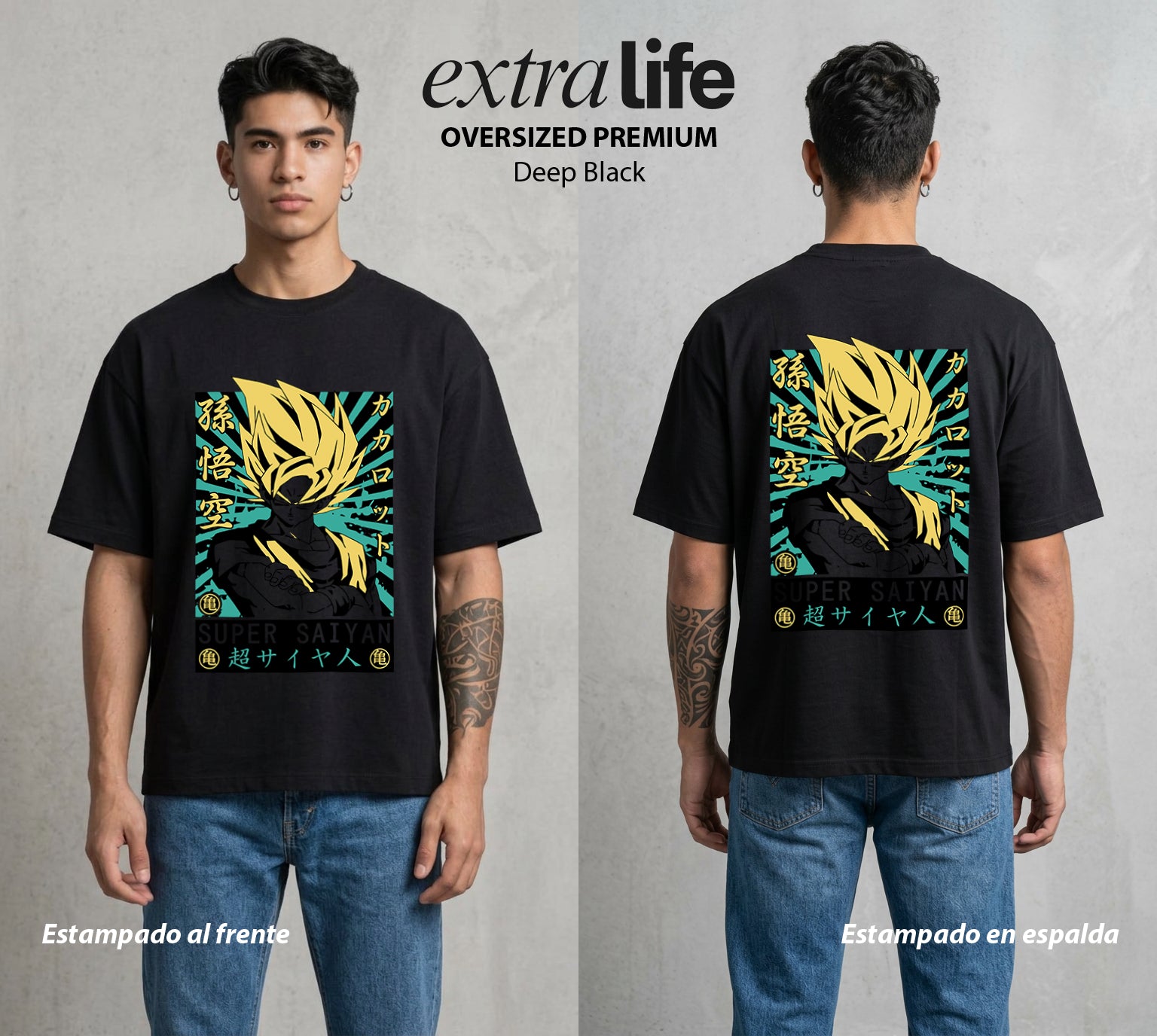 El Poder de las Esferas | La Leyenda Dorada #00890 - Playera Oversized Premium | Deep Black - Foto en modelo