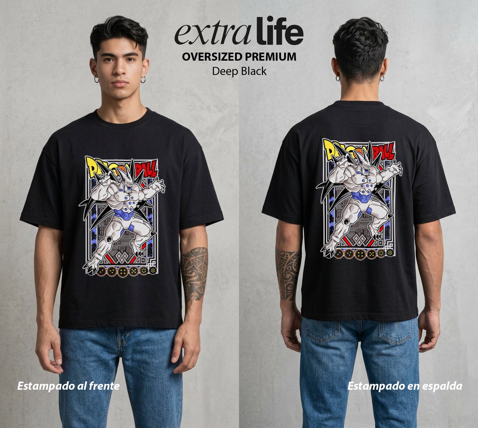 El Poder de las Esferas | El Dragon de los Deseos #00891 - Playera Oversized Premium | Deep Black - Foto en modelo