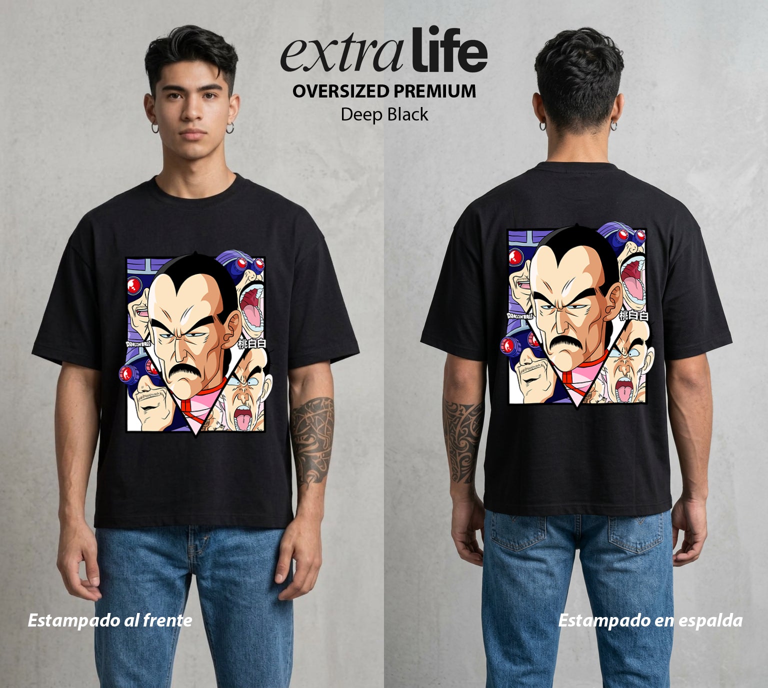 El Poder de las Esferas | El Asesino del Pasado #00892 - Playera Oversized Premium | Deep Black - Foto en modelo