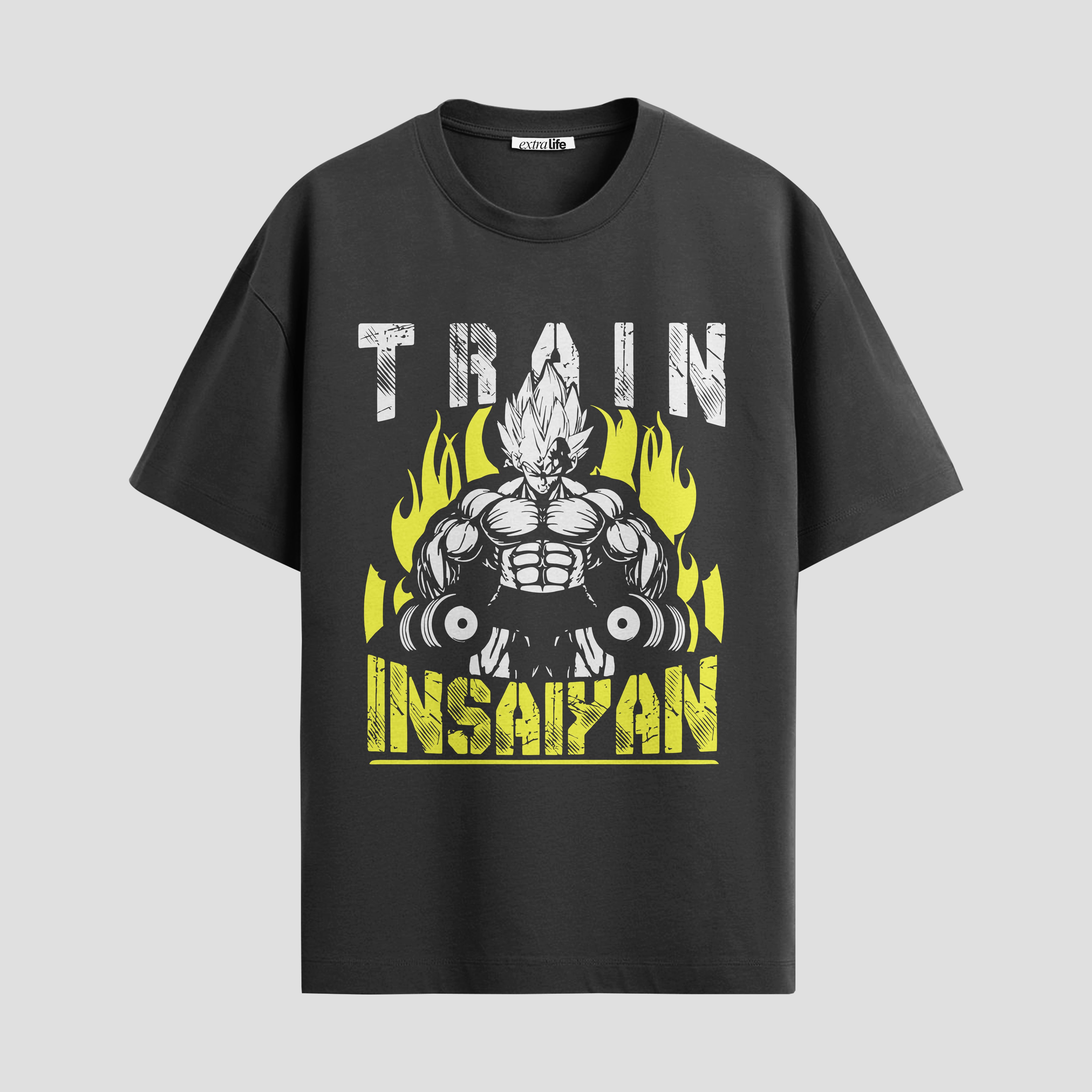 Playera urbana de anime y gaming ExtraLife MX, corte Standard Fit unisex ligero y transpirable en color Deep Black y Pure White, ropa de uso diario para gym y casual.