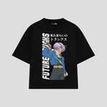 Playera streetwear premium de anime y gaming ExtraLife MX, corte boxy oversized drop shoulder heavyweight en color Deep Black y Off-White, moda urbana mexicana de culto.