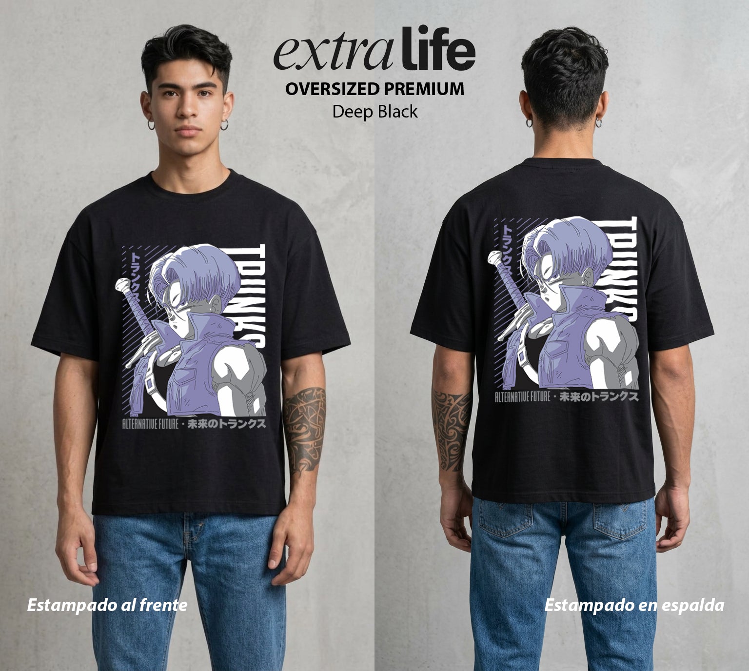 El Poder de las Esferas | Dos Tiempos un Heroe #00896 - Playera Oversized Premium | Deep Black - Foto en modelo