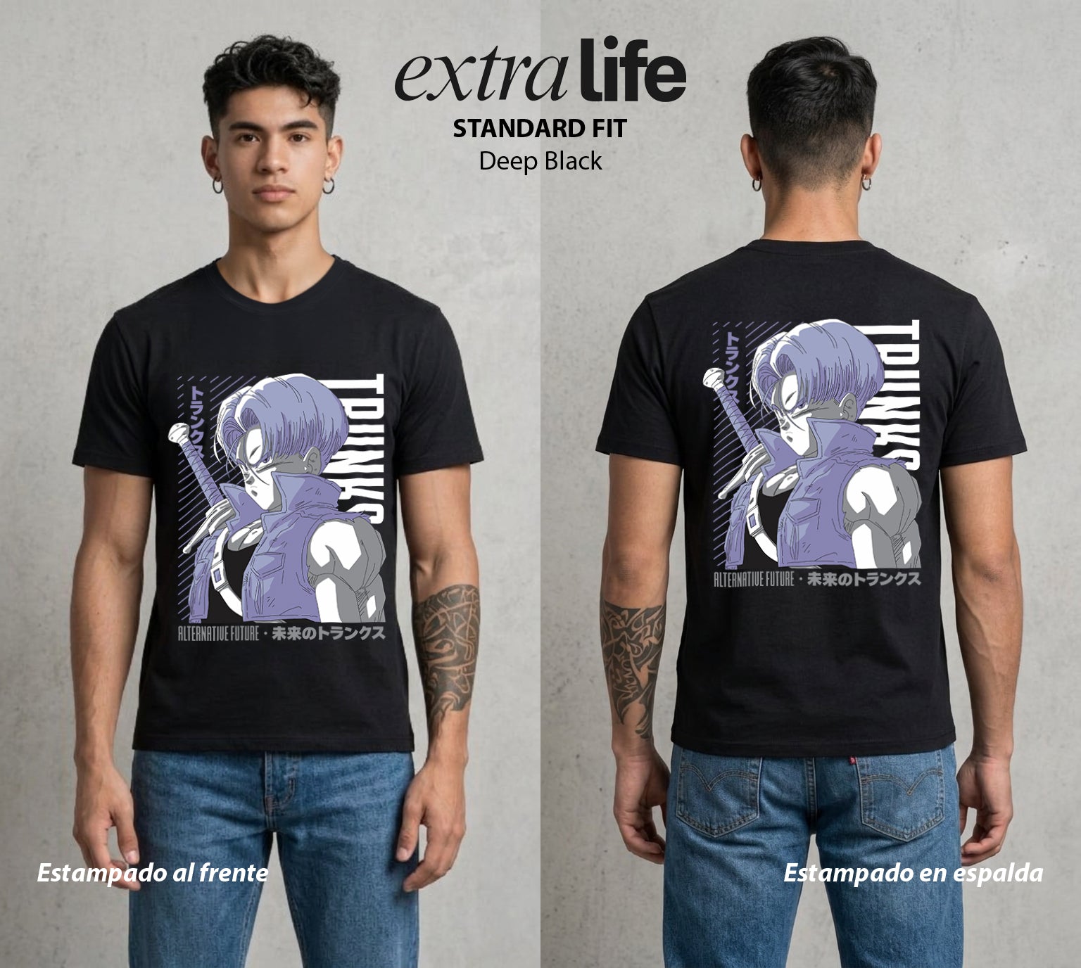 El Poder de las Esferas | Dos Tiempos un Heroe #00896 - Playera Standard Fit | Deep Black - Foto en modelo