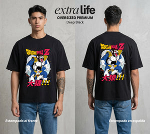 El Poder de las Esferas | Orgullo Saiyajin #00899 - Playera Oversized Premium | Deep Black - Foto en modelo
