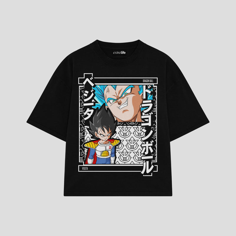 Playera streetwear premium de anime y gaming ExtraLife MX, corte boxy oversized drop shoulder heavyweight en color Deep Black y Off-White, moda urbana mexicana de culto.