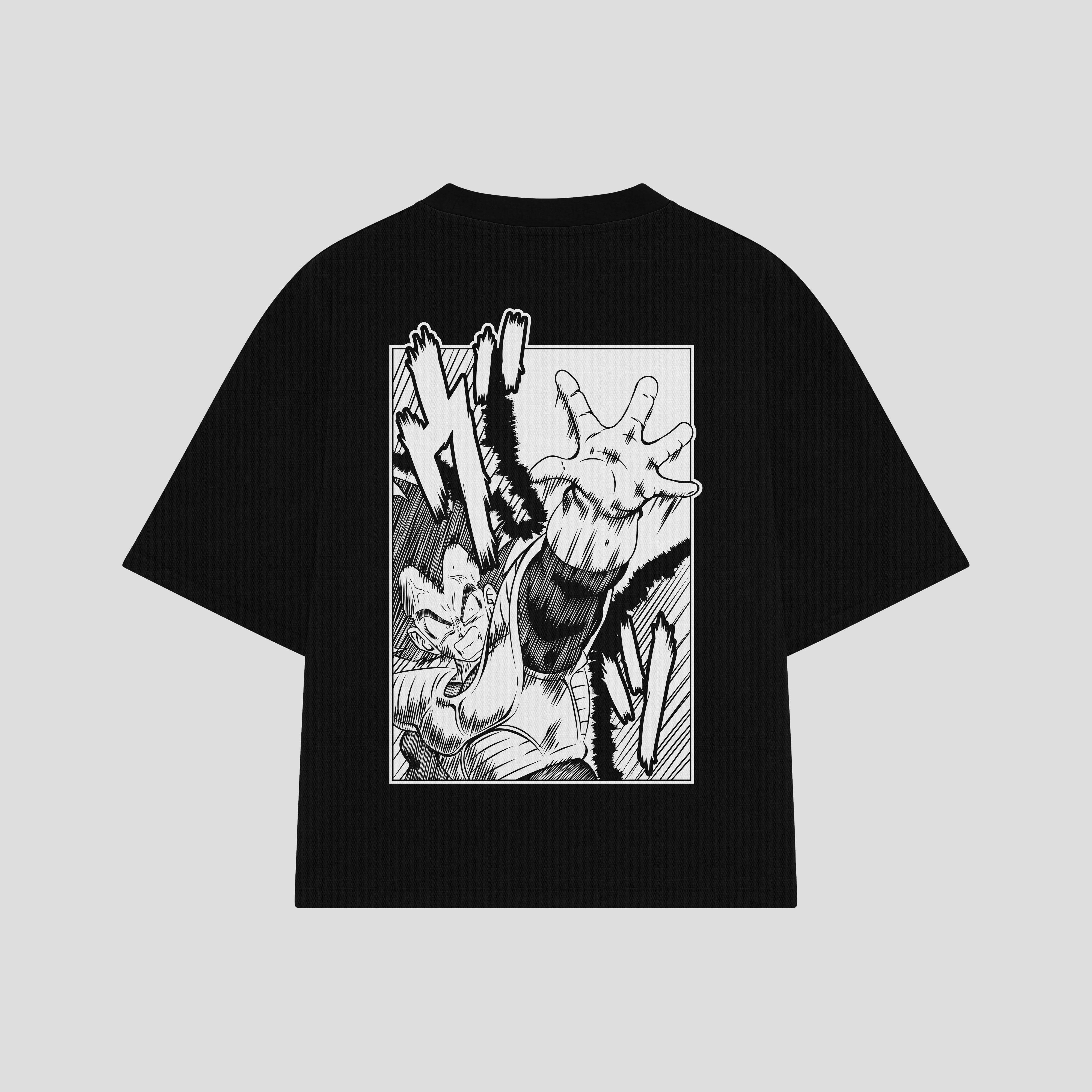 Playera streetwear premium de anime y gaming ExtraLife MX, corte boxy oversized drop shoulder heavyweight en color Deep Black y Off-White, moda urbana mexicana de culto.