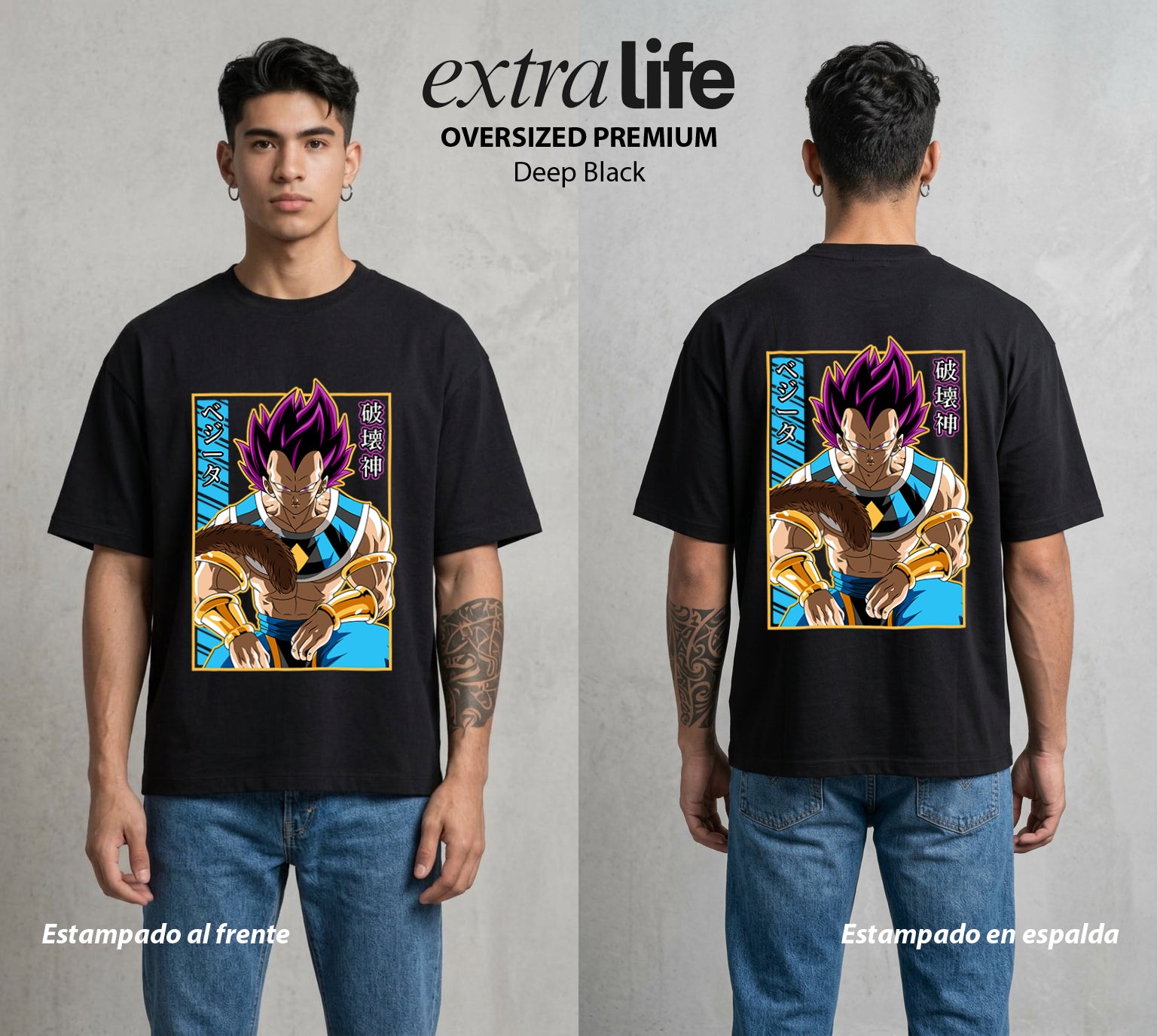 El Poder de las Esferas | El Principe Caido #00910 - Playera Oversized Premium | Deep Black - Foto en modelo