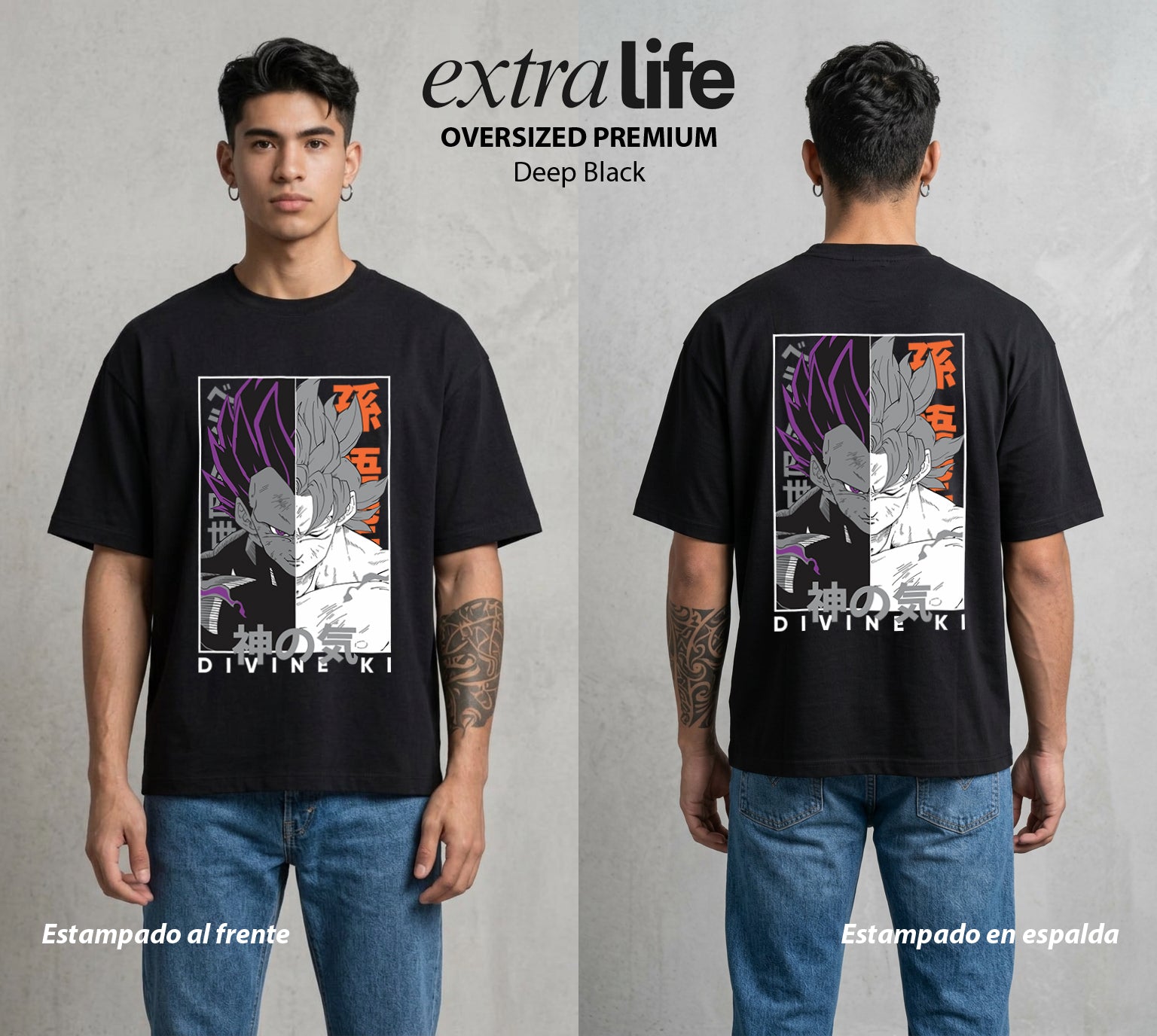 El Poder de las Esferas | El Saiyajin del Bien #00913 - Playera Oversized Premium | Deep Black - Foto en modelo