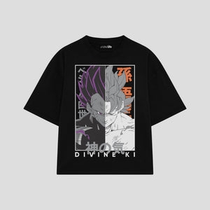 Playera streetwear premium de anime y gaming ExtraLife MX, corte boxy oversized drop shoulder heavyweight en color Deep Black y Off-White, moda urbana mexicana de culto.