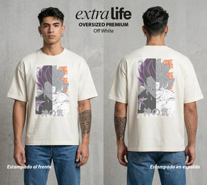 El Poder de las Esferas | El Saiyajin del Bien #00913 - Playera Oversized Premium | Off White - Foto en modelo