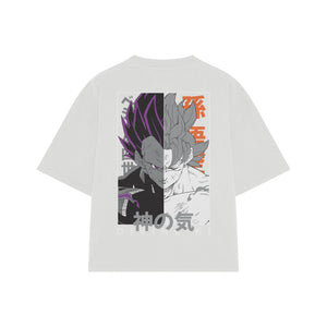 Playera streetwear premium de anime y gaming ExtraLife MX, corte boxy oversized drop shoulder heavyweight en color Deep Black y Off-White, moda urbana mexicana de culto.