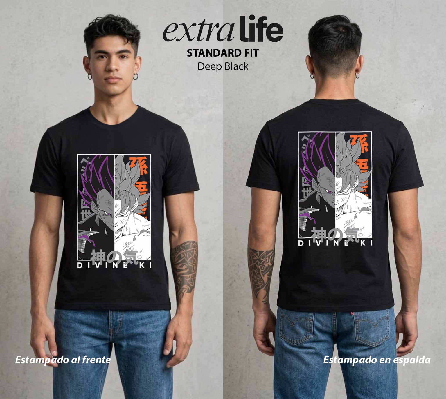 El Poder de las Esferas | El Saiyajin del Bien #00913 - Playera Standard Fit | Deep Black - Foto en modelo