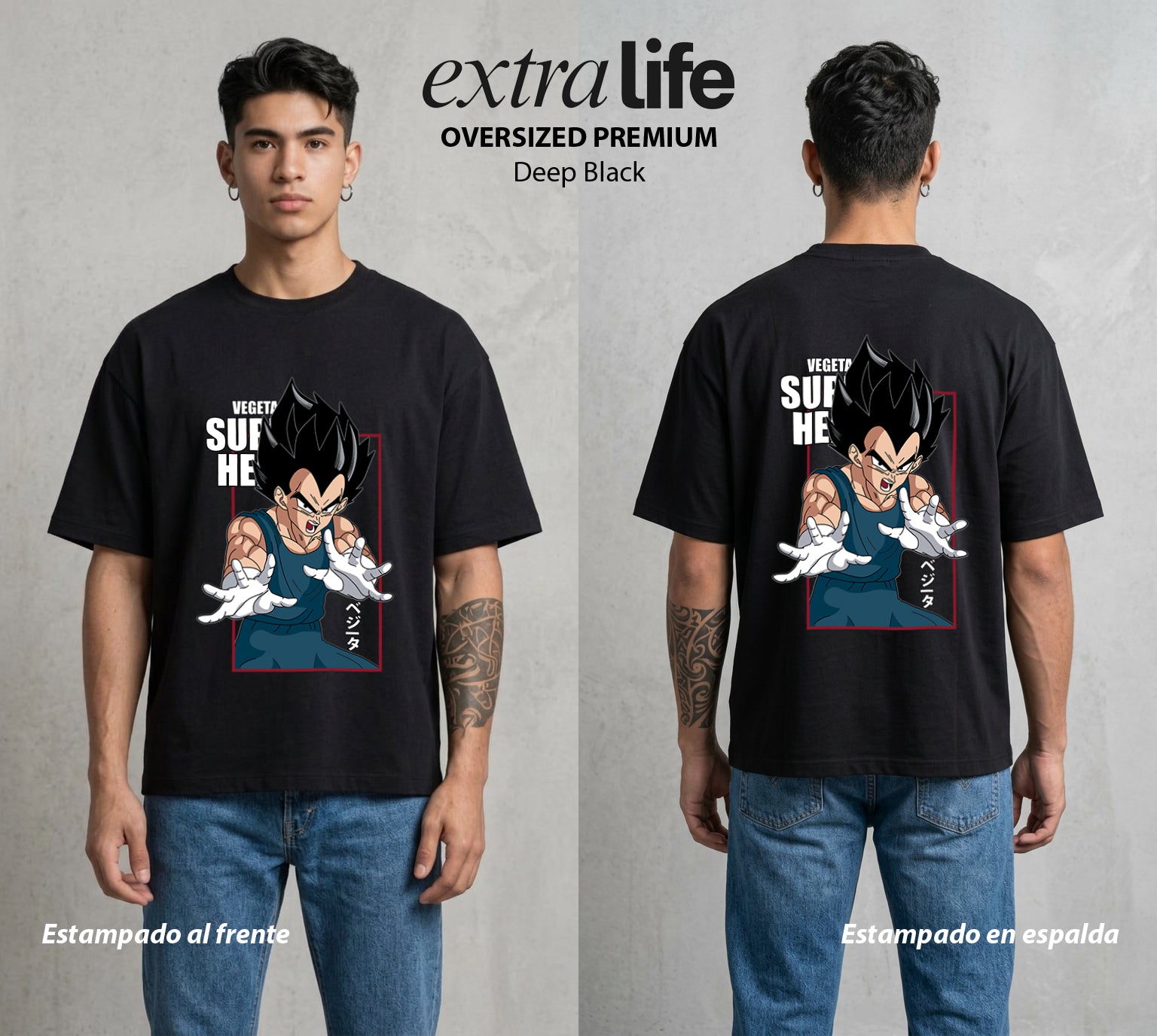 El Poder de las Esferas | El Principe Caido #00915 - Playera Oversized Premium | Deep Black - Foto en modelo