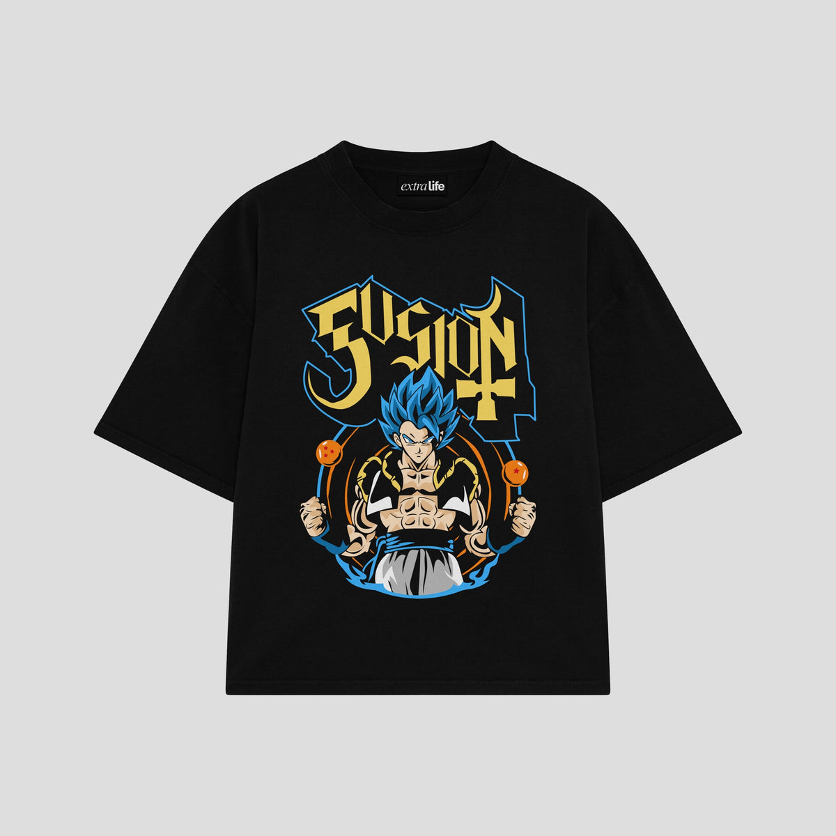 Playera streetwear premium de anime y gaming ExtraLife MX, corte oversized drop shoulder ligero y fresco en color Deep Black y Off-White, moda urbana mexicana de culto.