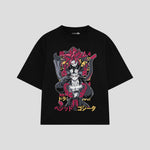 Playera streetwear premium de anime y gaming ExtraLife MX, corte boxy oversized drop shoulder heavyweight en color Deep Black y Off-White, moda urbana mexicana de culto.
