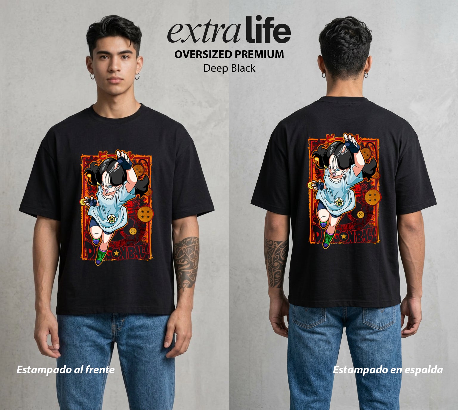 El Poder de las Esferas | La Hija del Campeon #00922 - Playera Oversized Premium | Deep Black - Foto en modelo