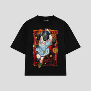 Playera streetwear premium de anime y gaming ExtraLife MX, corte boxy oversized drop shoulder heavyweight en color Deep Black y Off-White, moda urbana mexicana de culto.