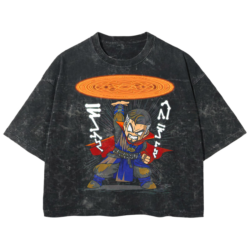 Playera streetwear premium de anime y gaming ExtraLife MX, corte boxy deluxe mineral wash heavyweight en color Acid Wash, moda urbana mexicana de culto.