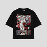 Playera streetwear premium de anime y gaming ExtraLife MX, corte boxy oversized drop shoulder heavyweight en color Deep Black y Off-White, moda urbana mexicana de culto.