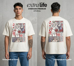 El Circo del Caos | Deadman Wonderland Shiro #00926 - Playera Oversized Premium | Off White - Foto en modelo