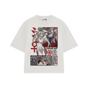 Playera streetwear premium de anime y gaming ExtraLife MX, corte boxy oversized drop shoulder heavyweight en color Deep Black y Off-White, moda urbana mexicana de culto.