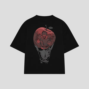 Playera streetwear premium de anime y gaming ExtraLife MX, corte boxy oversized drop shoulder heavyweight en color Deep Black y Off-White, moda urbana mexicana de culto.