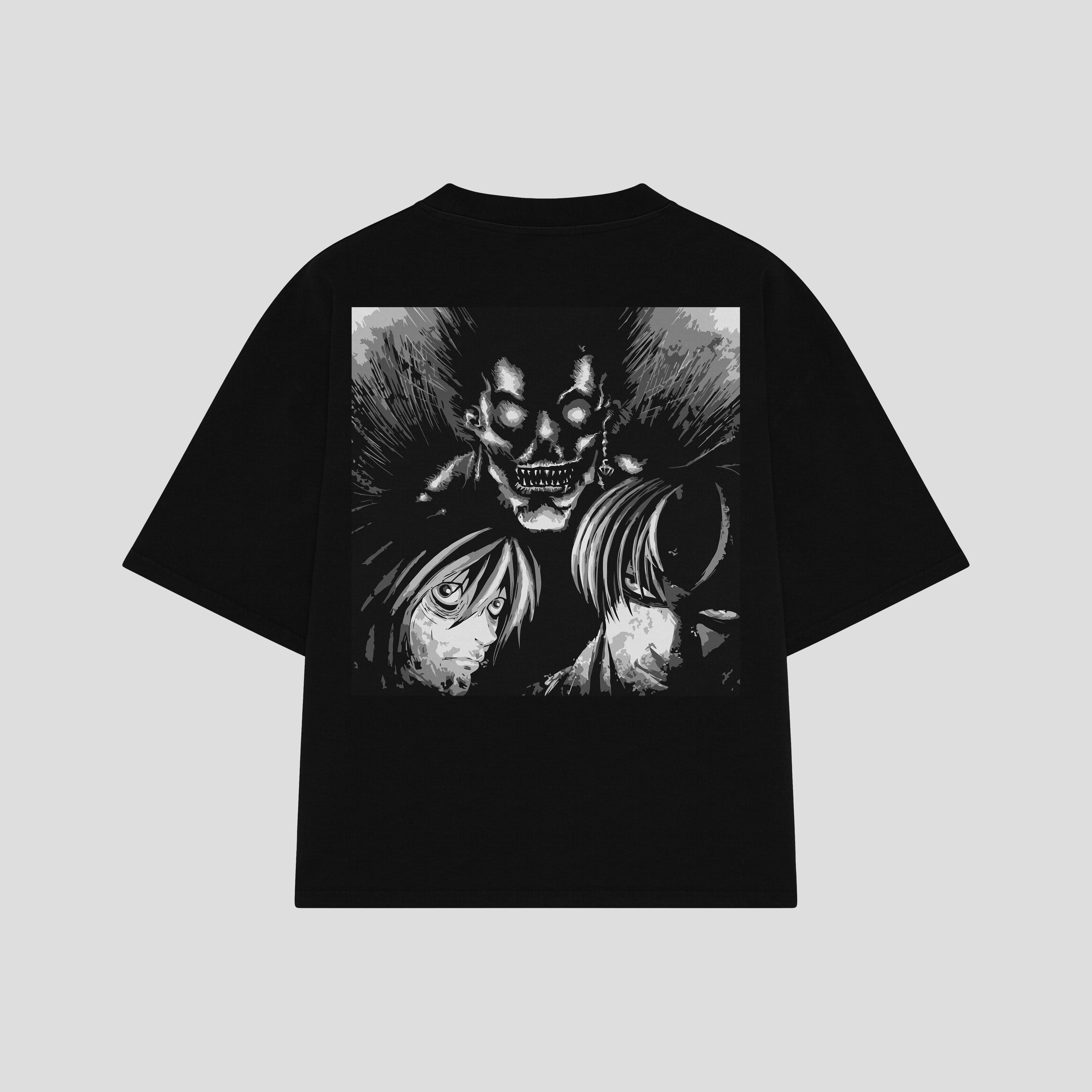Playera streetwear premium de anime y gaming ExtraLife MX, corte boxy oversized drop shoulder heavyweight en color Deep Black y Off-White, moda urbana mexicana de culto.