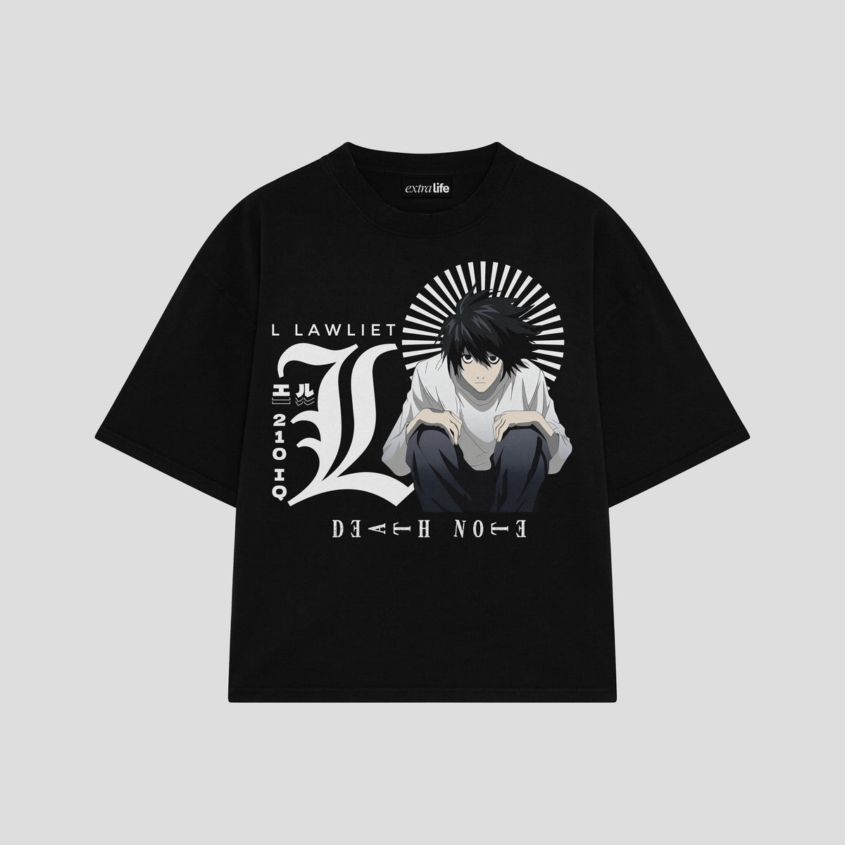Playera streetwear premium de anime y gaming ExtraLife MX, corte oversized drop shoulder ligero y fresco en color Deep Black y Off-White, moda urbana mexicana de culto.