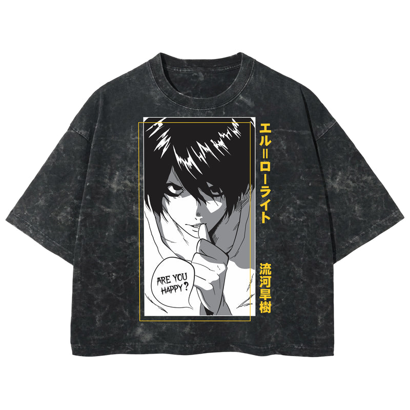 Playera streetwear premium de anime y gaming ExtraLife MX, corte boxy deluxe mineral wash heavyweight en color Acid Wash, moda urbana mexicana de culto.